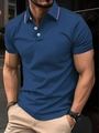 Polo homme bleu marine avec col rayé tricolore et boutons blancs coupe ajustée - S / Bleu