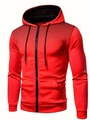 Detail of red hoodie with black gradient dots, ribbed cuffs, and zipper closure - S / Tops / Red