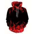 Men's street style black hoodie with red 3D flame prints and white drawstrings - S / Flame Red