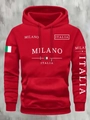 Close-up of red MILANO hoodie with Italian flag details and kangaroo pocket - S / Top (HD-WY203) / Red