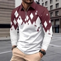 Herren Langarm-Poloshirt mit rot-weißem Rautenmuster und Reißverschluss am Kragen - S / Weinrot-Weiß-Kontrast