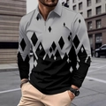 Detail shot of the zip polo neckline and grey gradient diamond pattern on long sleeves - S / Grey Gradient