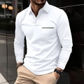 Detail shot of men's white long sleeve Polo shirt featuring a classic collar and chest pocket - S / Tops / White