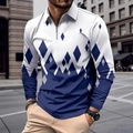 Detail of men's polo shirt featuring a stylish half-zipper and geometric diamond print - S / Navy Gradient