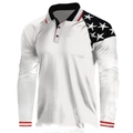 Macro detail of polo collar with color blocking, star print and button placket - S / Top (HD-CXPL121) / White