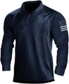 Detail of navy blue polo shirt with US flag print on sleeve and ribbed cuff design - S / Top (HD-CXPL122) / Navy Blue