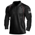 Detail of long sleeve polo shirt featuring American flag print on sleeve and red piping - S / Top (HD-CXPL122) / Black