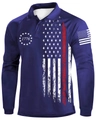 Detail of navy 1776 polo shirt with US flag stars and a thin red line print - S / Tops / Navy Blue with 1776 Flag Print (HD-CXPL123)