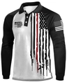 Detail of the 3-button collar and 3D print on the color-block long sleeve polo shirt - S / Top (HD-CXPL123-White) / White
