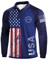 Detailed view of the 1776 star emblem and USA flag pattern on a navy blue polo shirt - S / Top (HD-CXPL124-Blue) / Blue