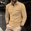 Detail of ginger long sleeve polo shirt featuring a classic collar and zip pocket design - Khaki