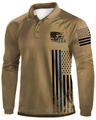 Detail of USA rifle flag print and thin blue line on khaki long sleeve polo shirt - S / Top (HD-CXPL124-Yellow) / Yellow