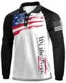 Detail of the artful American flag print and We the People text on this men's polo shirt - S / Top (HD-CXPL125-Black) / Black