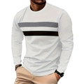 Herren Langarmshirt mit Rundhalsausschnitt in Weiß mit grau-schwarzen Farbblockstreifen - S / Weiß mit Kontraststreifen (SCT01)