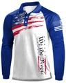 Detail of We the People calligraphy and American flag print on long sleeve polo shirt - S / Top (HD-CXPL125) / Blue