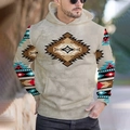 Detail of Southwest ethnic print on a light beige men's plus size long sleeve hoodie - S / Light Beige Tribal Print Style (HD-WY218)
