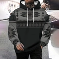 Detail of Southwest ethnic geometric tribal patterns on a black men's plus size hoodie - S / Black Tribal Print Style (HD-WY219)