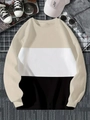 Flachbild eines dreifarbigen gestreiften Langarm-Sweatshirts mit Accessoires in Freizeitoptik - XS / Khaki & Beige