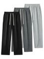 Set di tre pantaloni sportivi da uomo con elastico in vita e coulisse bianche in cotone - S / Nero Grigio Scuro e Grigio Chiaro