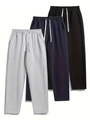 Three-pack sports joggers in grey, navy, and black with drawstring elastic waistbands - S / Black Navy and Light Gray