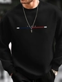 Détail de l'imprimé texte PARIS et des rayures tricolores sur un sweat-shirt noir - XS / Noir (PARIS)