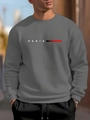 Détail du lettrage Paris et du motif à rayures rouge-noir sur le sweat-shirt gris chiné - XS / Gris Foncé (PARIS)