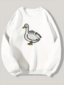 Détail des poignets côtelés et du mélange de coton doux du sweat-shirt blanc à motif d'oie - XS / Blanc (Goose)