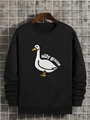 Vue détaillée de l'imprimé silly goose blanc sur un sweat-shirt à col rond noir - XS / Noir (Goose)