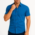 Herren Slim Fit Kurzarmhemd in Königsblau mit klassischem Kragen und Brusttasche - S / Basisstil / Königsblau