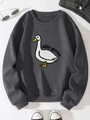 Détail du sweat-shirt gris foncé avec imprimé silly goose et finitions côtelées - XS / Gris Foncé (Goose)