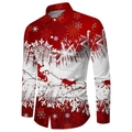 Schmal geschnittenes Herrenhemd mit langem Arm und festlichem Weihnachts-3D-Druck - S / Rot Weiß Weihnachten Stil (CSCY-01)