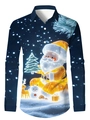 Detailaufnahme des hochwertigen 3D-Weihnachtsdrucks auf dunkelblauem Langarmhemd - S / Tiefblau Leuchtender Weihnachtsmann Stil (SDCS01)
