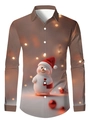 Detail des 3D-Weihnachtsschneemann-Drucks und Kragendesigns an einem Slim-Fit-Hemd - S / Warmbraun Schneemann Weihnachten Stil (SDCS02)