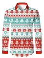 Detail von rotem Revers und Weihnachts-Schneeflocken-3D-Druck auf Langarmhemd - S / Rot Grün Weiß Fair Isle Druck Stil (SDCS03)