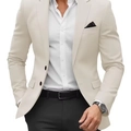 Americana de hombre slim fit beige con dos botones, solapa de muesca y bolsillos - S / Beige