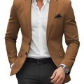 Chaqueta blazer marrón ajustada de dos botones para hombre con un estilo de solapa muesca - S / Marrón