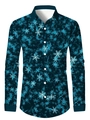 Vista dettagliata della camicia da uomo a maniche lunghe con stampa 3D di fiocchi di neve - S / Tops / Stile Fiocco di Neve Stampa Integrale Blu Profondo (SDCS05)