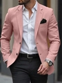 Close-up of pink casual blazer showing slim fit cut, notch lapel and twill fabric texture - S / Pink