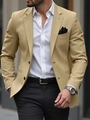 Detail of slim fit beige blazer with notched lapels and black pocket square for men - S / Khaki