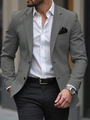 Close-up of men's grey slim fit blazer with textured fabric and leather belt detail - S / Gray