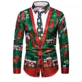 Dettaglio della stampa 3D trompe-l'œil con motivi natalizi su camicia da uomo slim a maniche lunghe - S / Top - Stile Trompe L'oeil Natale Finto Due Pezzi (SDCS12)