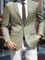 Detail of slim fit sage green single button blazer with subtle woven texture on fabric - 3XL / Single Breasted One Button Business / Grey Green