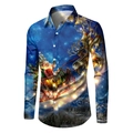 Dettaglio della stampa natalizia con Babbo Natale su camicia blu a maniche lunghe - S / Tops / Stile Babbo Natale Villaggio Notte Innevata Blu Profondo (SDCS13)