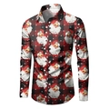 Dettaglio camicia slim da uomo con trama scozzese rossa e stampe di Babbo Natale - S / Tops / Stile Stampa Babbo Natale Quadri Rosso Nero (SDCS14)