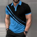 Men's slim fit short sleeve polo shirt with blue and black color block stripe design - S / Tops / Sky Blue (HD-PL87)