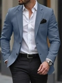Detail of light blue slim fit blazer showing notched lapels and black pocket square - S / Light Blue