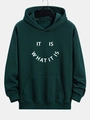 Détail d'un sweat à capuche vert foncé avec imprimé texte sourire et poignets côtelés - S / Vert Foncé (Imprimé IT IS WHAT IT IS)