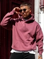 Détail d'un sweat à capuche rose ample pour homme avec épaules tombantes et bords-côtes - S / Rose Rouge (Épaules Tombantes Décontracté)