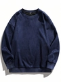Dunkelblauer Herren-Sweatshirt mit Rundhalsausschnitt aus schwerem Wildlederimitat mit Rippbündchen - 6XL / Marineblau