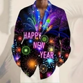 Dettaglio della stampa 3D con fuochi d'artificio e scritta Happy New Year sulla camicia - S / Tops / Nero (SDCS18)